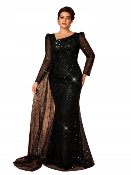 Shein Černá Večerní Šaty S Flitry A Tylem Plus Size, Velikost 50 1 G