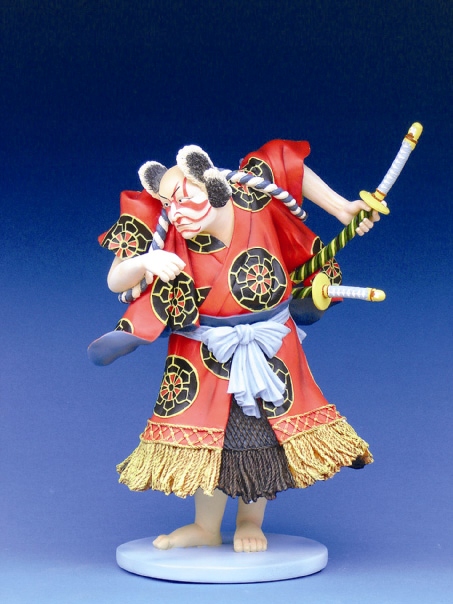 Figurka Bando Kamezo herec samuraj divadlo Kabuki drevoryt Ukiyo-e Kunisada