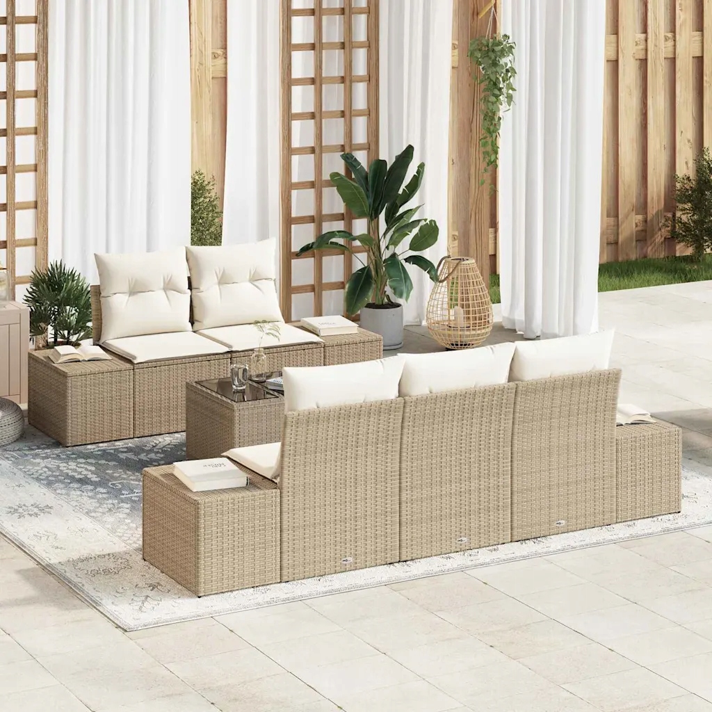 Sada zahradních pohovek 6 pcs Béžová a krémová 55 x 55 x 37 cm Béžová 33556