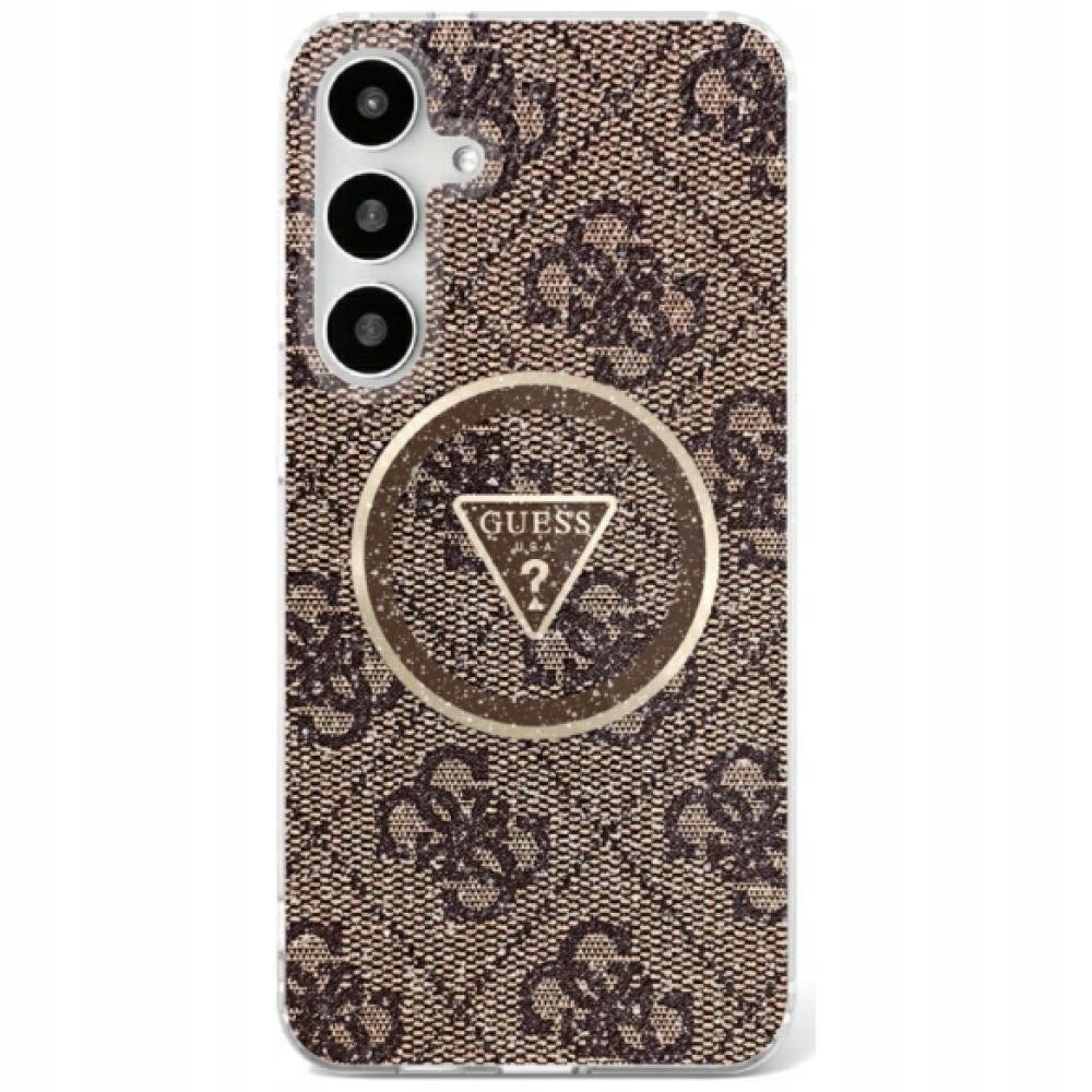 Etui Guess 4G Glitter Triangle Buttons MagSafe do Samsung Galaxy S25 brązow