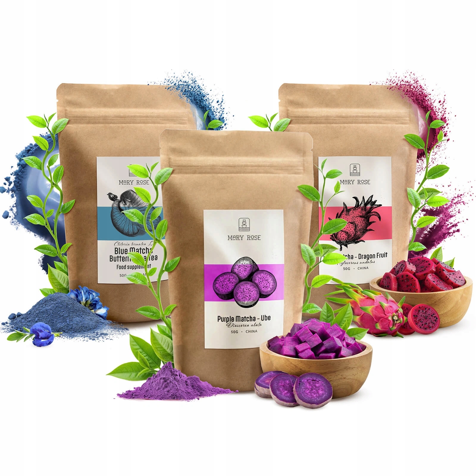 Zestaw Blue Pink Matcha Purple Matcha 150g Kolorowa Matcha Alternative