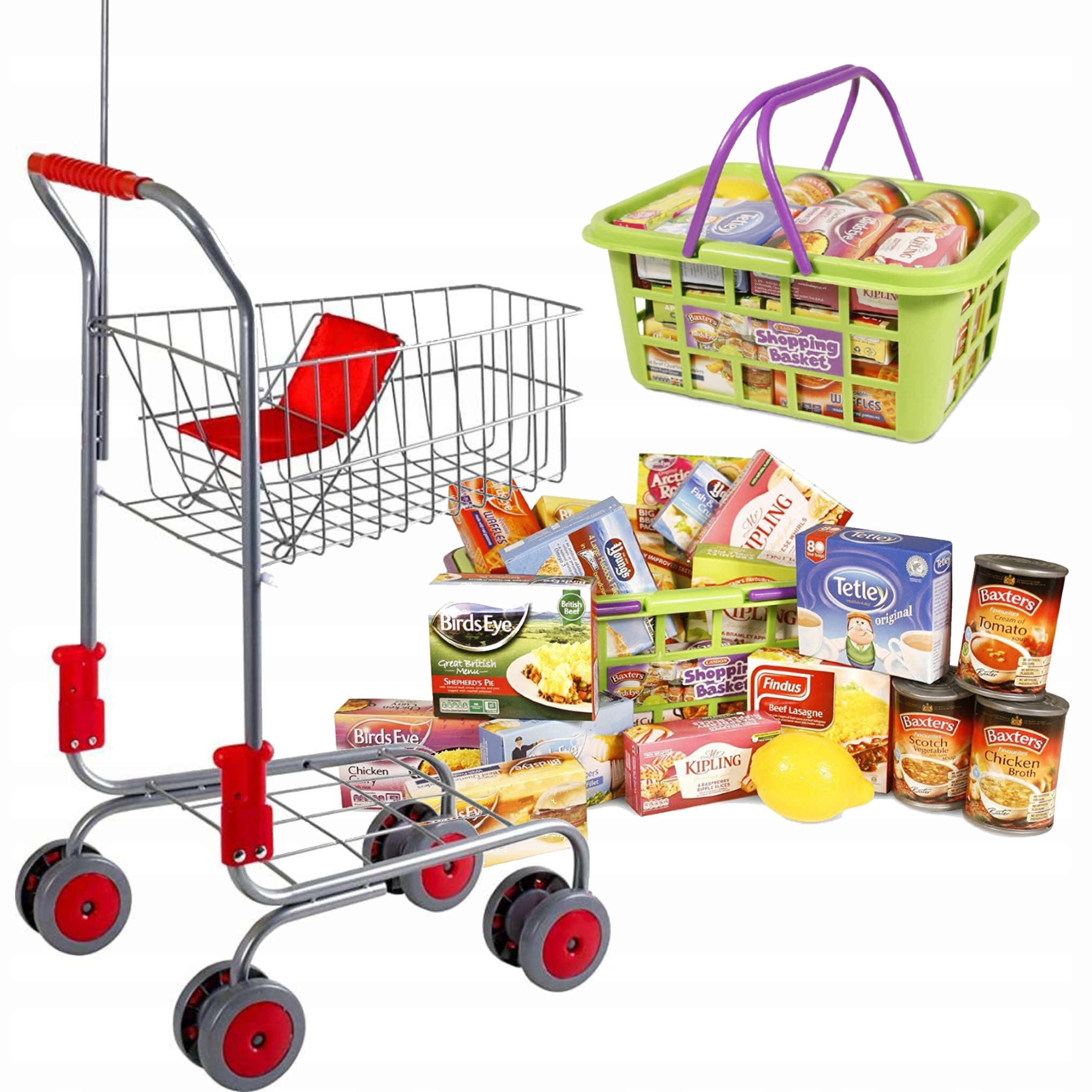 

Duży Wózek Sklepowy Na Zakupy+koszyk Z Produktami