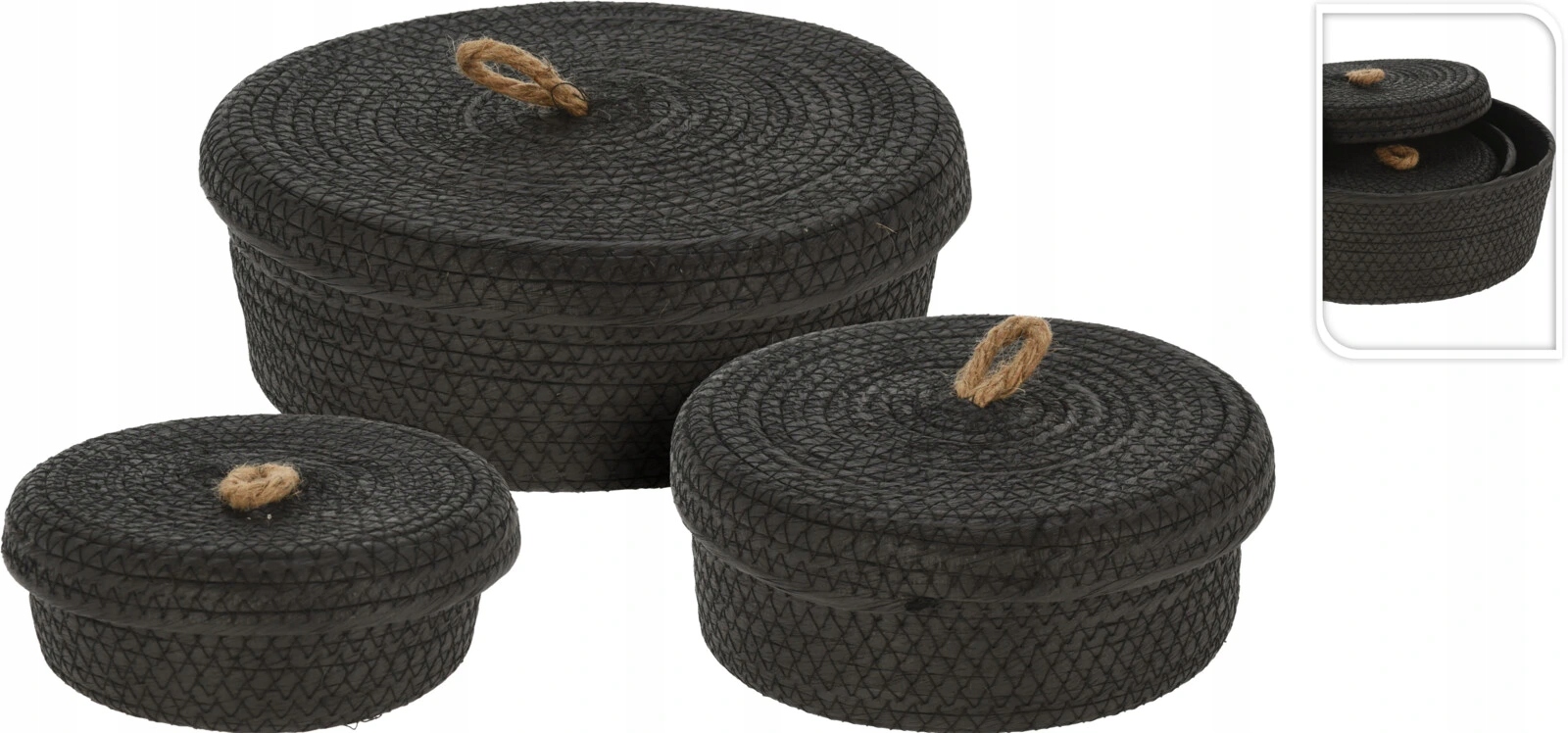 Úložný košík s vekom BlackTwist sada 3 ks, čierny