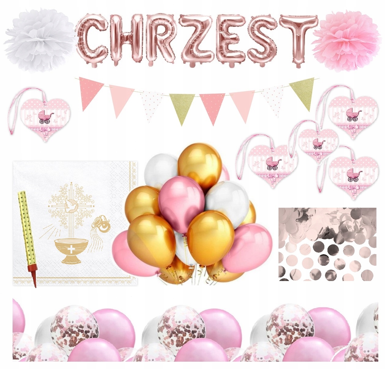 

Zestaw balony ozdoby dekoracje Chrzest dziewczynki