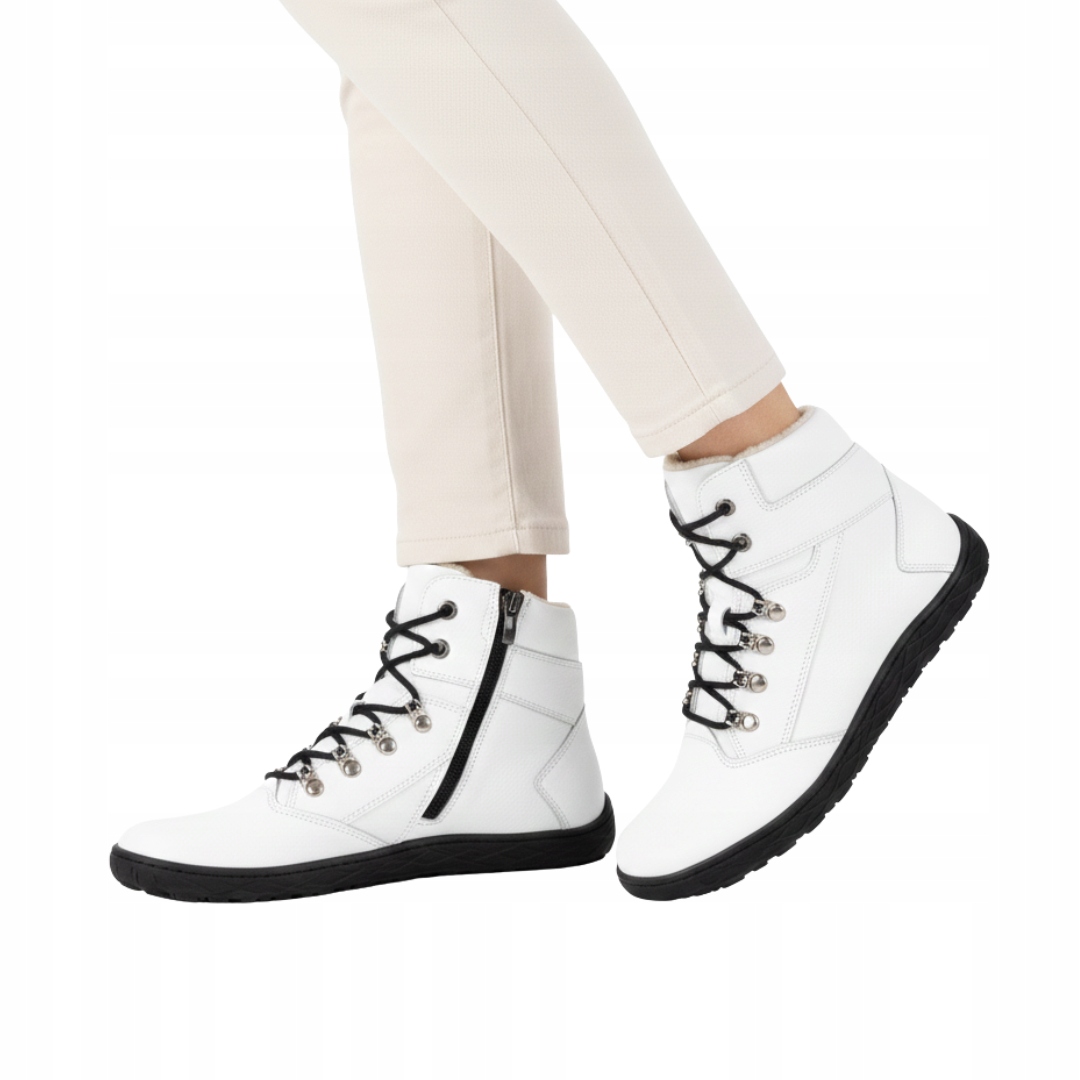 Dámské barefoot kožené boty Astrid zateplené přírodní vlnou, bílé, velikost 42