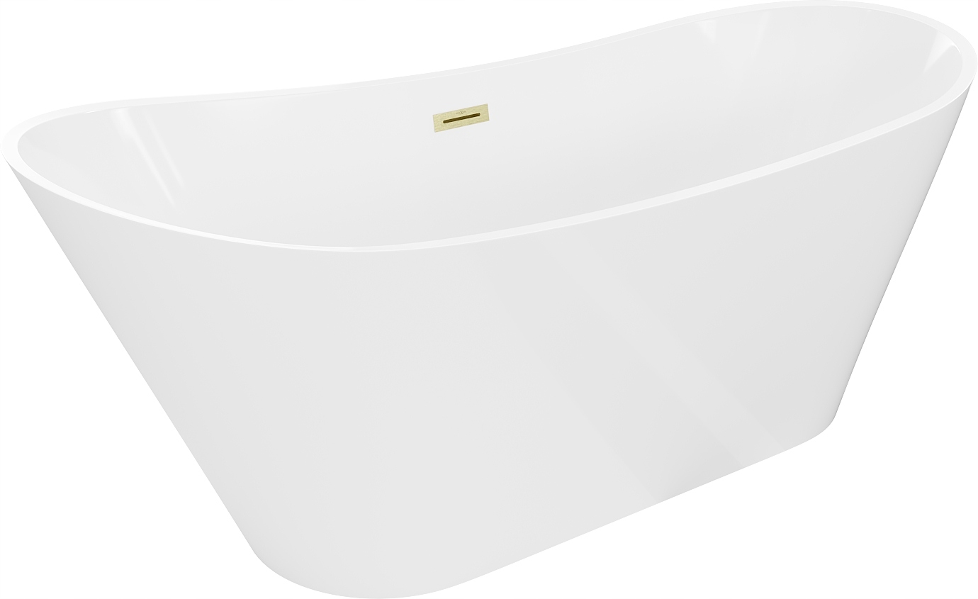 Mexen Dora volně stojící vana 150 x 75 cm, bílá, přepad zlatý kartáčovaný