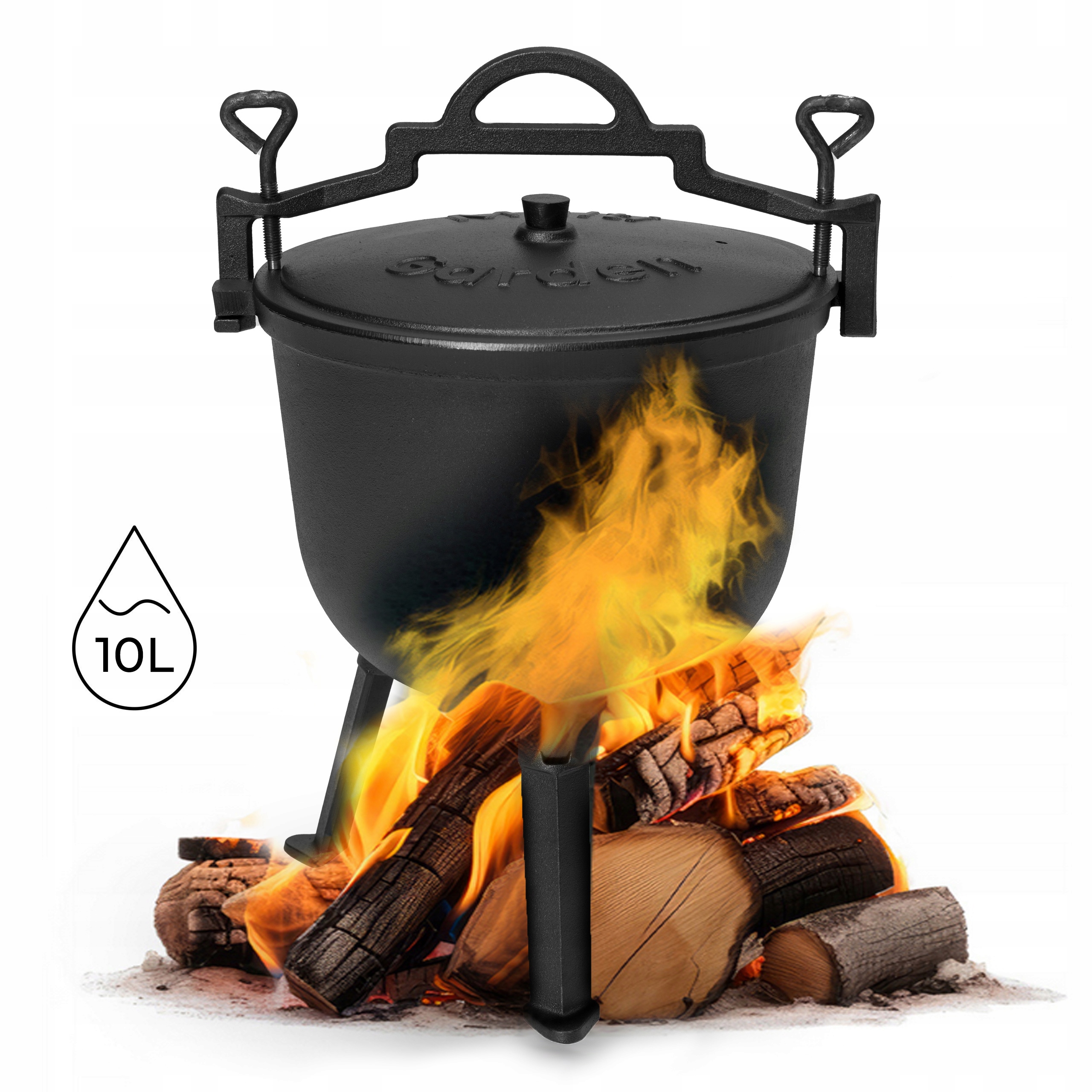 Stojací liatinový kotlík 10 l, lovecký hrniec, ohnisko, gril MultiGarden