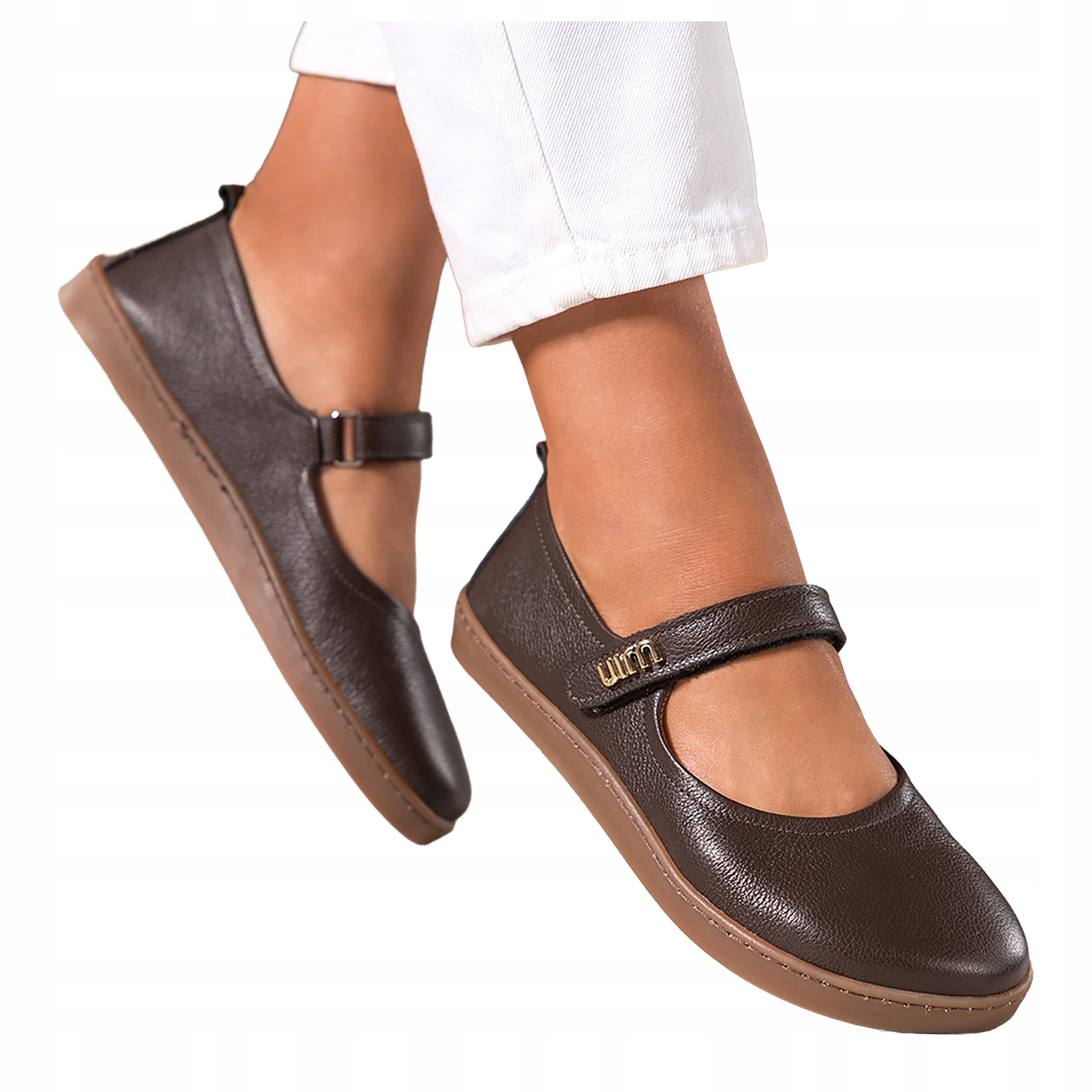 Čokoládové Baleríny Dámské Barefoot Široké Pásek Na Suchý Zip Kožené vel. 40