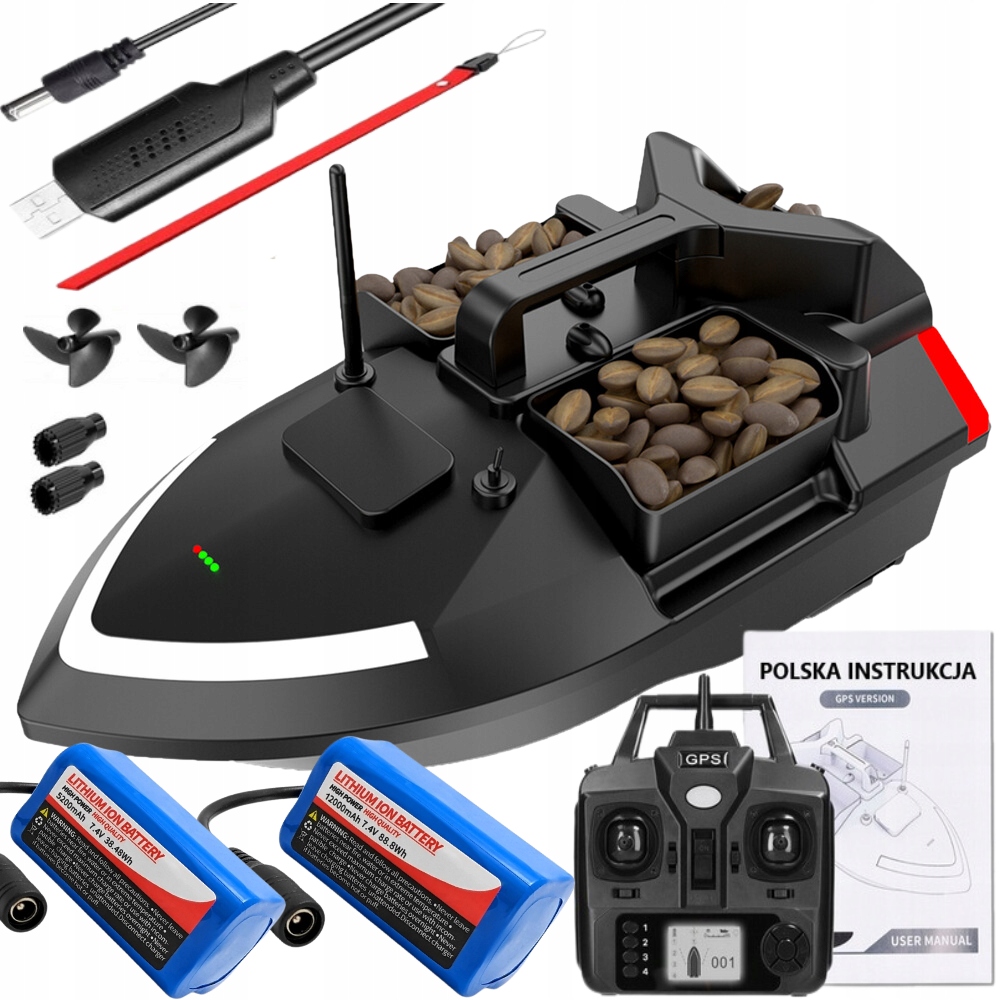 Loďka Gps 500M Led 2KG Dvojitý Motor 10KM/H 12000mAh 2X Aku