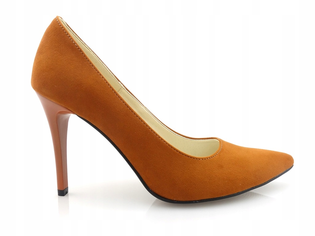 Szykowne Czółenka Szpilki Rudy Brąz Zamsz Szpic 37