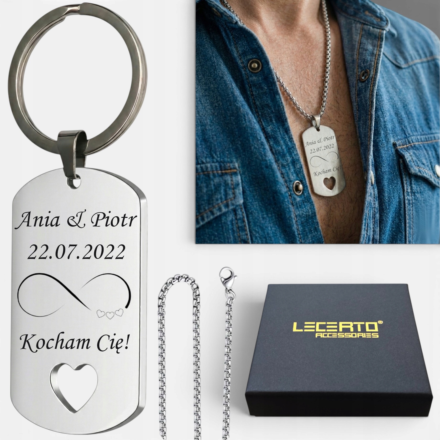 Brelok Do Kluczy Nieśmiertelnik Wisiorek I Łańcuszek Grawer