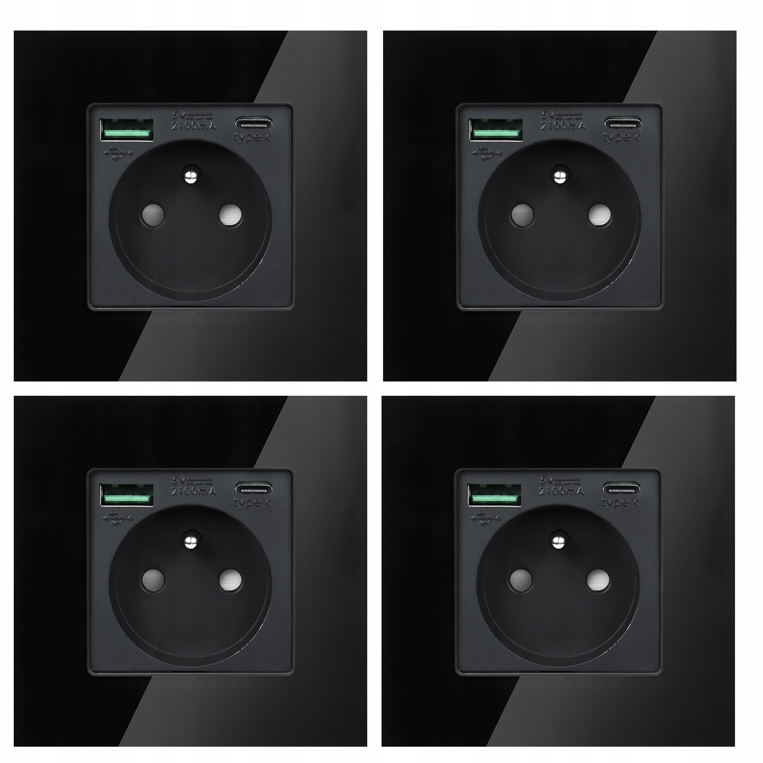4x Černá Elektrická Zásuvka Nástěnný Kontakt S Vestavěnou Usb Nabíječkou