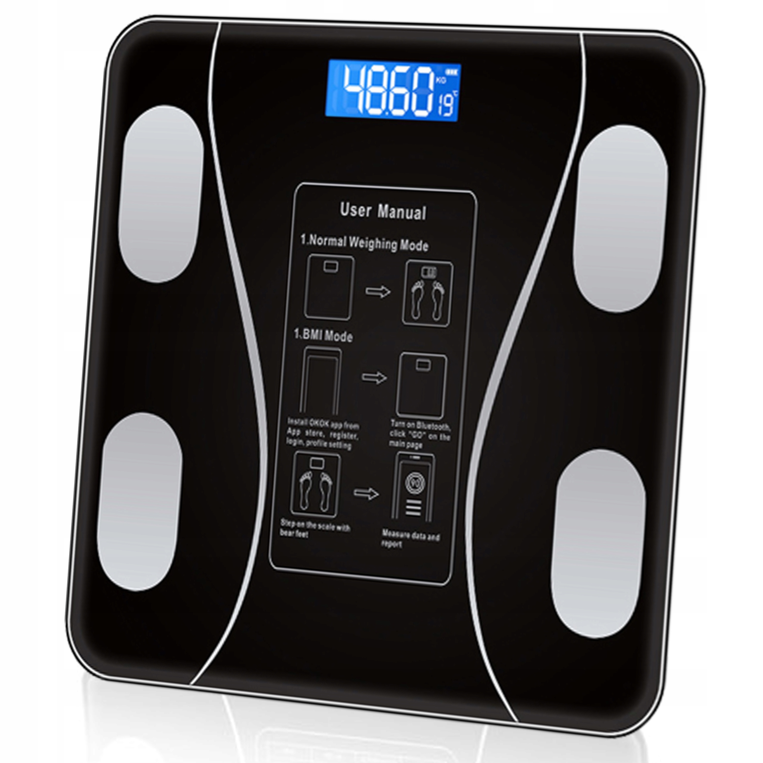 INTELIGENTNA WAGA ŁAZIENKOWA ELEKTRONICZNA BLUETOOTH ANALITYCZNA 180KG Stan opakowania oryginalne