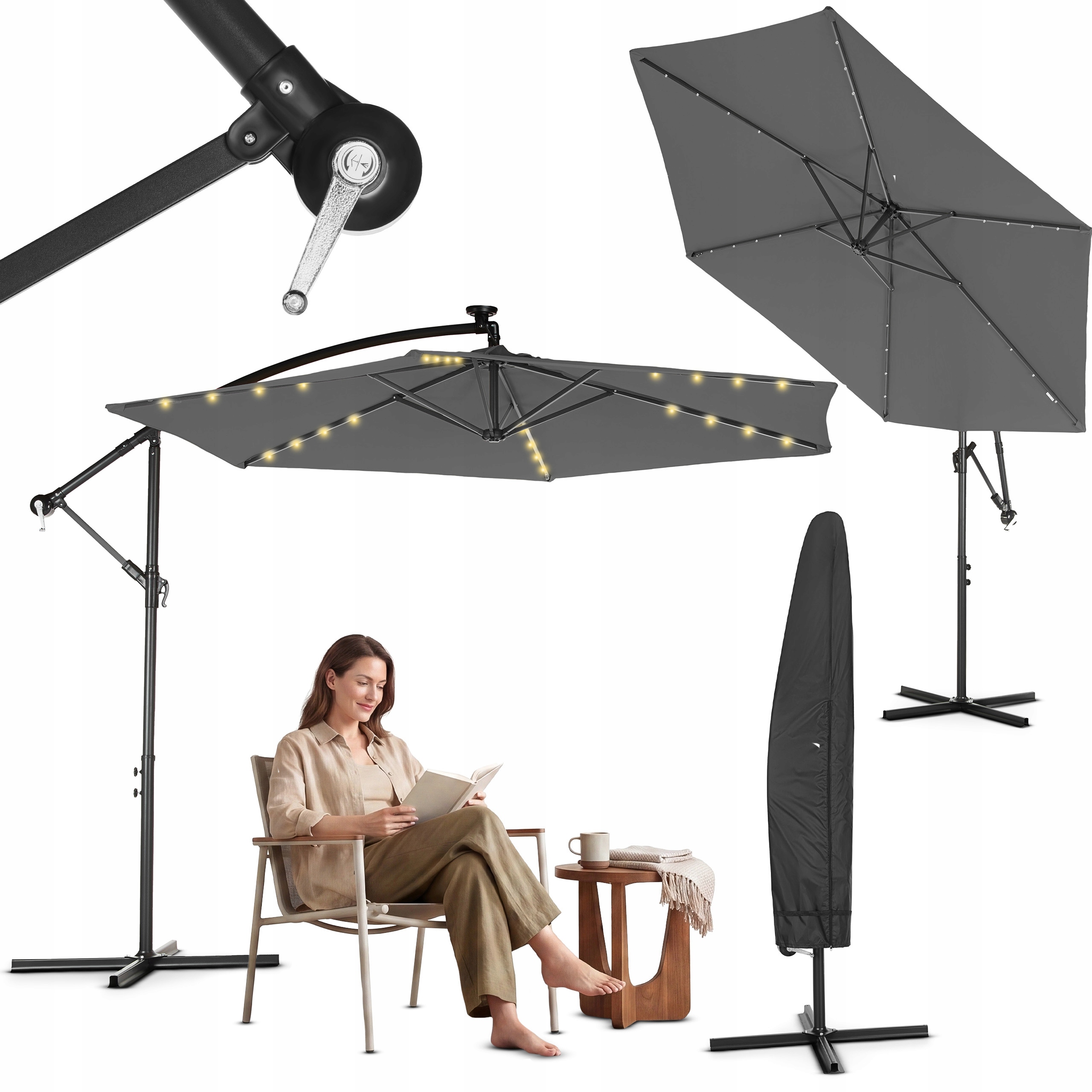 Zahradní Slunečník Velký 300 Skládací S Boční Nohou Led Podsvícení Luverno