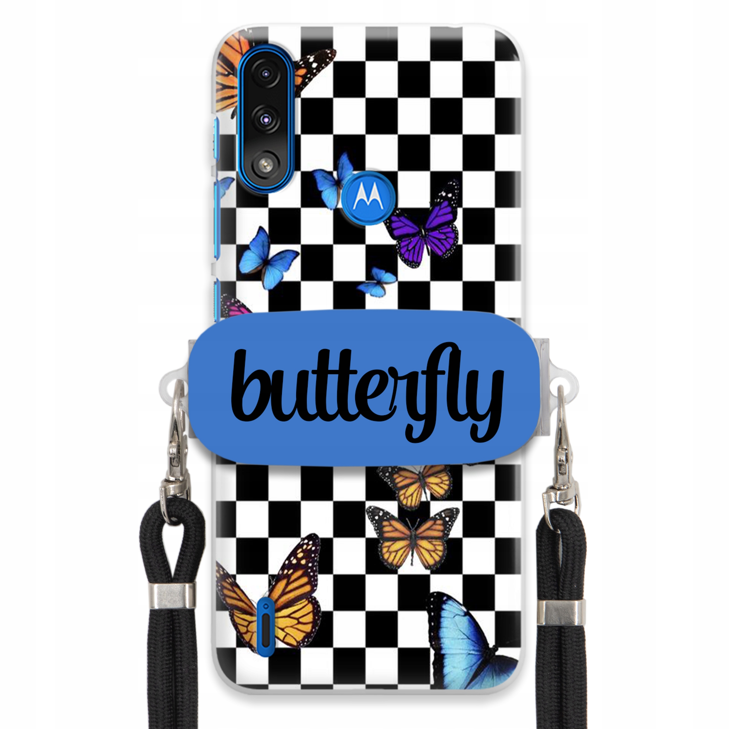 Pouzdro Pro Motorola E7 POWER/E7i Case Obdélníkový Držák Black Smyčka Butterfly