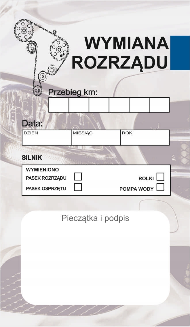 

Naklejka serwisowa, 50 szt, wymiana rozrządu