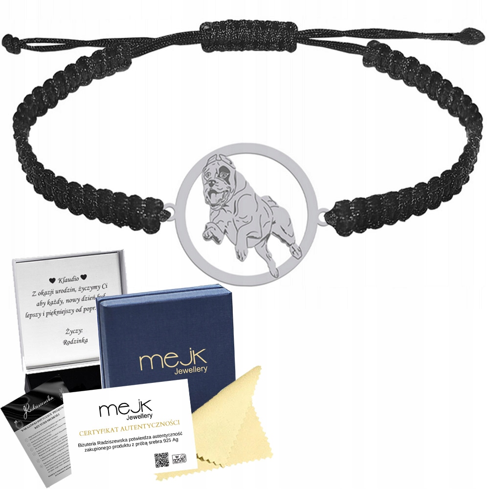 Stříbrný náramek s argentinským psem 925 Šperky Makramé Gravírování