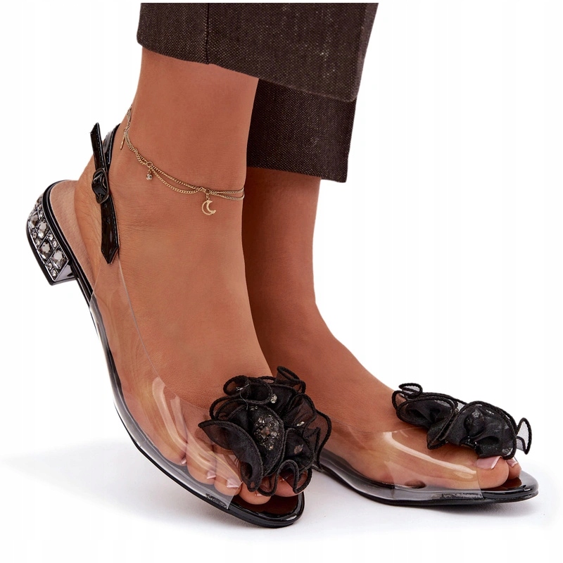 Dámské Sandály Transparentní Ozdoba Křišťály D&a MR52-230 Černé 38