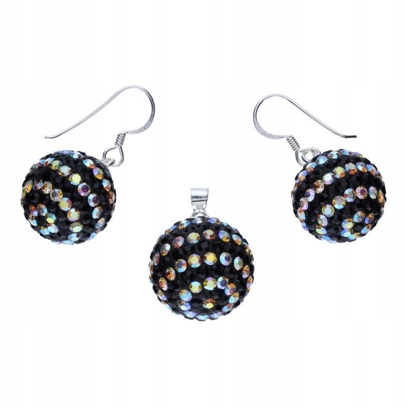 Sada stříbrných kuliček 925 s dámskými šperky a černými zirkony