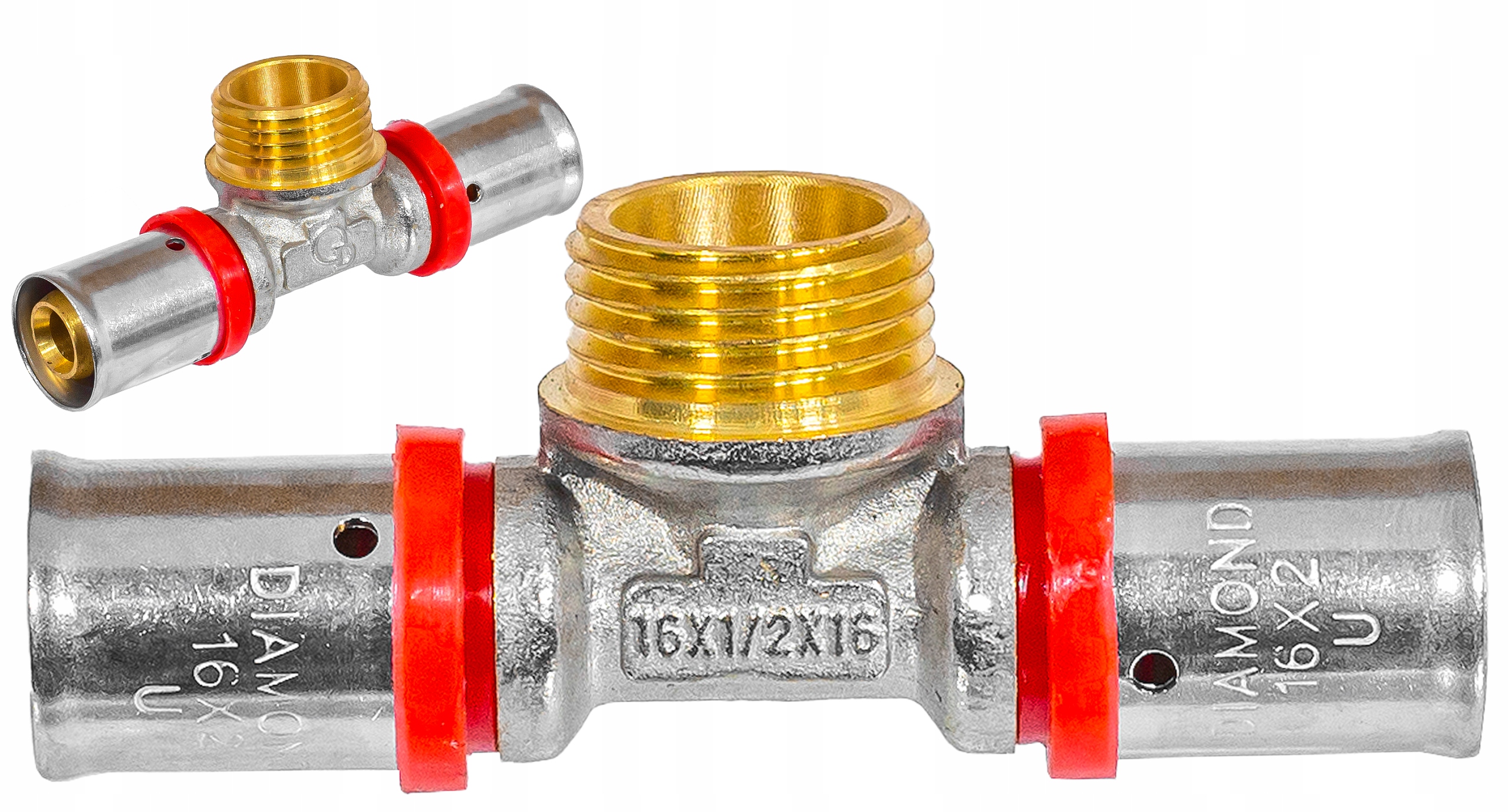 TRÓJNIK REDUKCYJNY ZAPRASOWYWANY PEX ALUPEX FI 16x1/2x16 GZ MOSIĄDZ DIAMOND