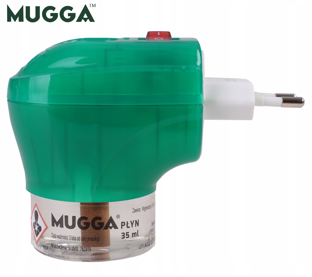 MUGGA ELEKTRO na KOMARY + 2 Wkłady 35ml 45 nocy ODSTRASZACZ do kontaktu Pojemność 70 ml