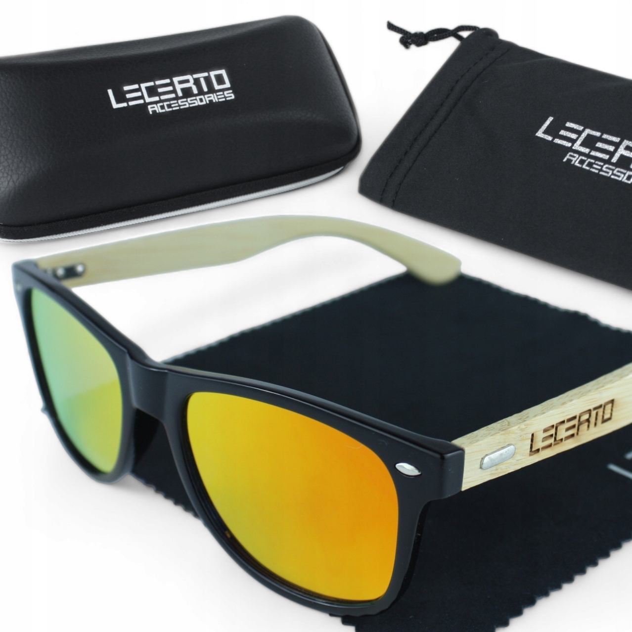 OKULARY PRZECIWSŁONECZNE UV400 DREWNIANE BAMBUSOWE ZESTAW LECERTO