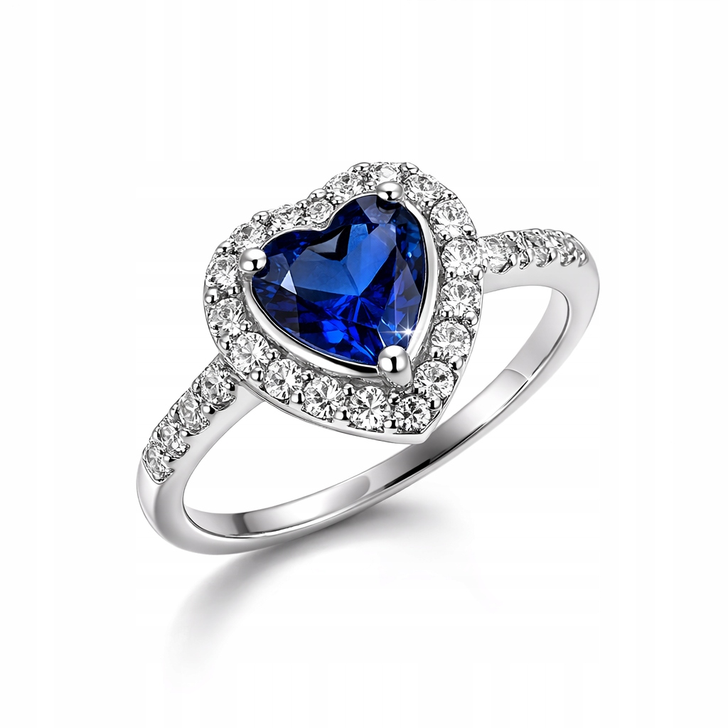Srebrny pierścionek 925 Szafirowe Serce z cyrkoniami Srebro 925