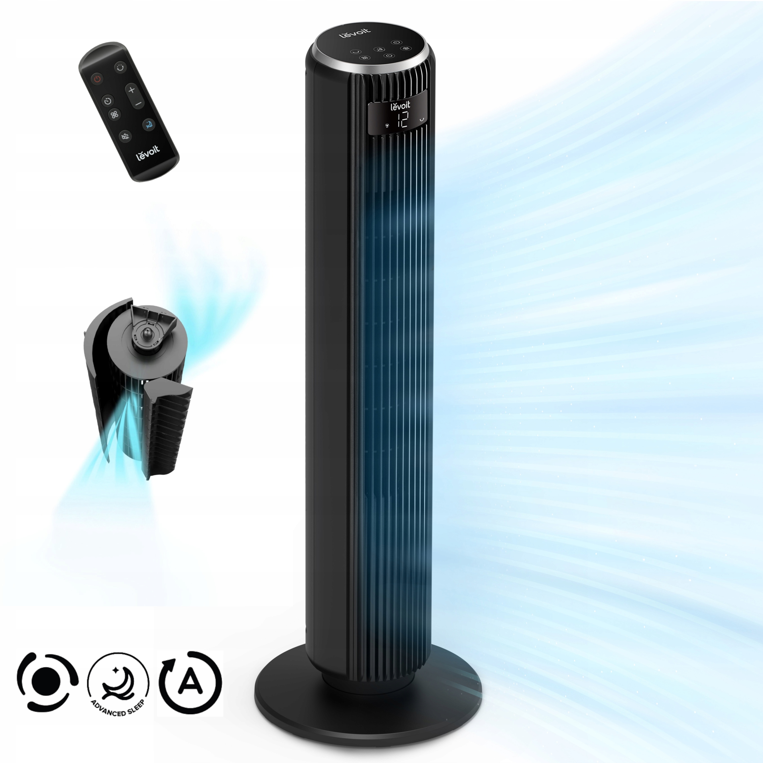 Stĺpový ventilátor Levoit TempSense 36 DC čierny