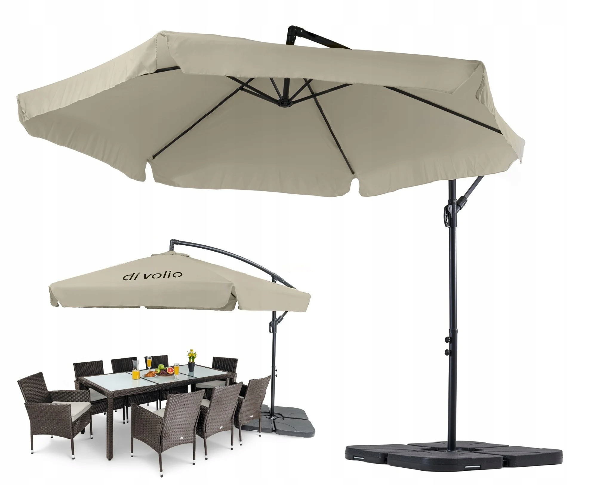 Parasol ogrodowy z podstawą regulowany obciążenie Empoli beżowy