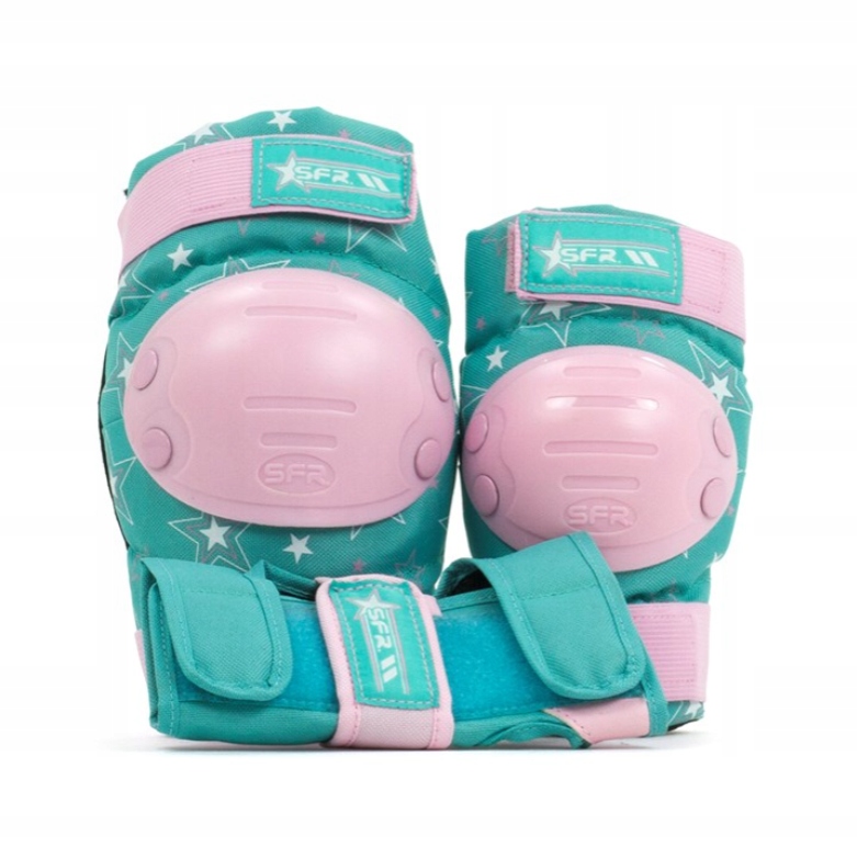 Zestaw ochraniaczy Sfr Na rolki zielone gwiazdki L certyfikowane dla dzieci