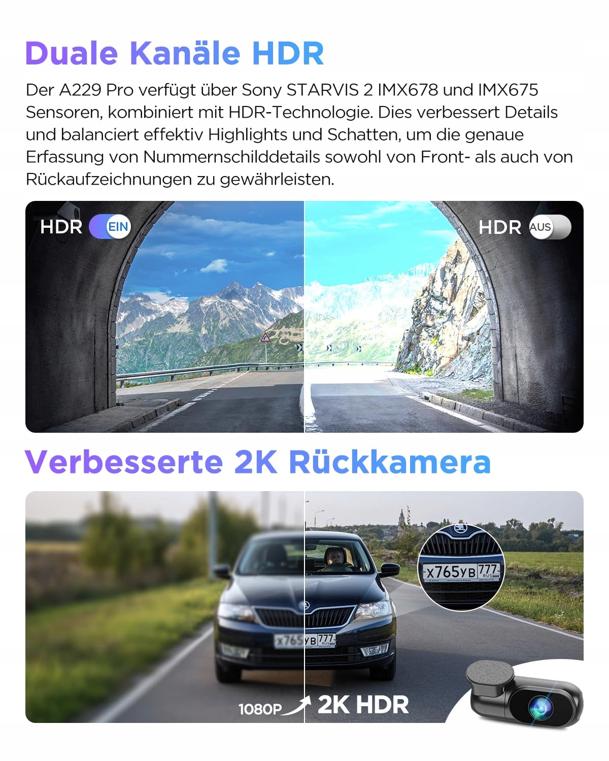 VIOFO A229 Pro 4K 2K Dual Kamera Samochodowa GPS WiFi Nocne Widzenie — miniatura 4