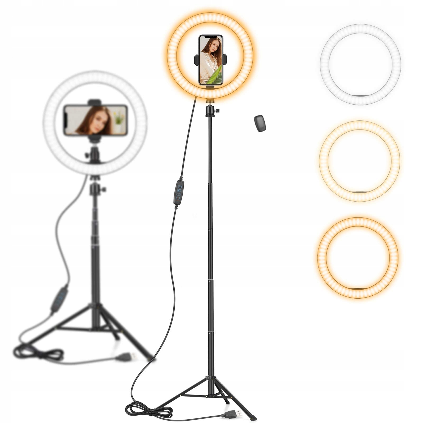 LAMPA PIERŚCIENIOWA STATYW LED SELFIE 150CM 10CALI