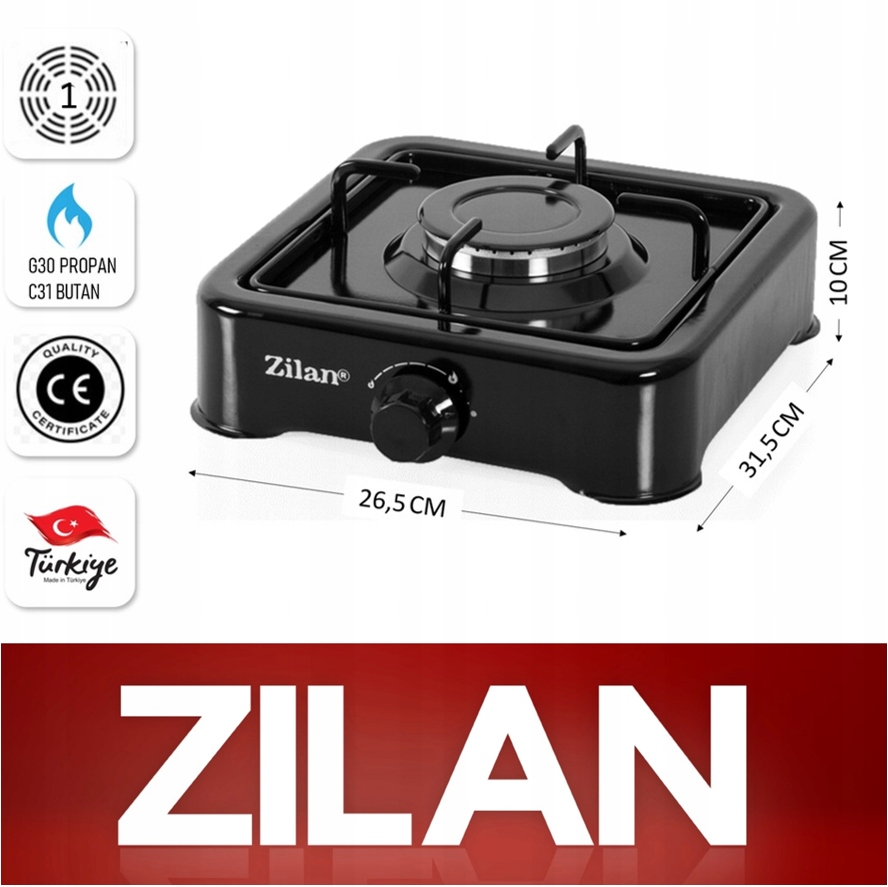 KUCHENKA GAZOWA 1 PALNIK PRZENOŚNA REDUKTOR CZARNA Rodzaj gazu propan-butan