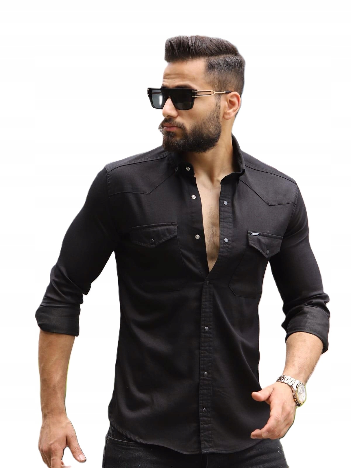 Pánská džínová košile Barva černá Bavlněná Druky ErnestoMen XL-2XL