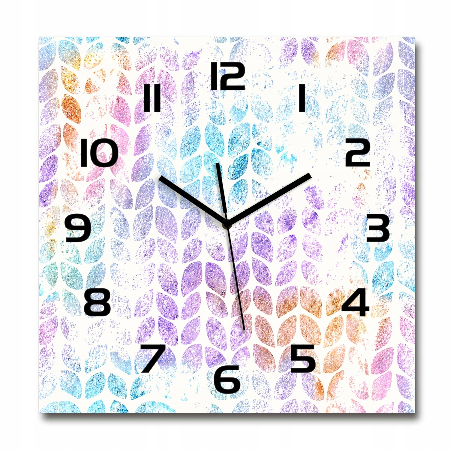 

Szklany duży zegar wiszący Kolorowe listki 60x60cm