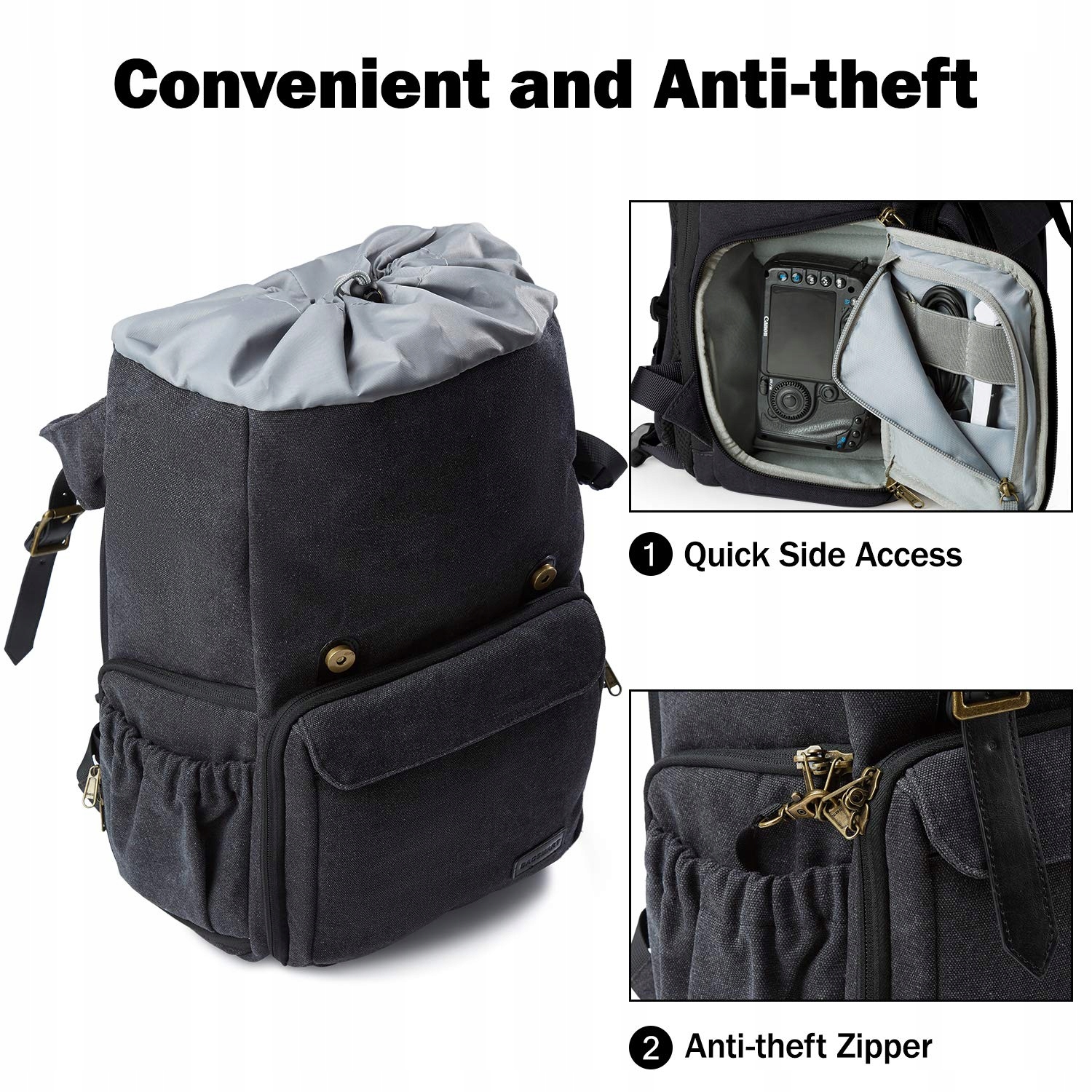 BAGSMART Plecak Na Aparat DSLR Wodoodporny Na Laptop 15 Cali Czarny — miniatura 4