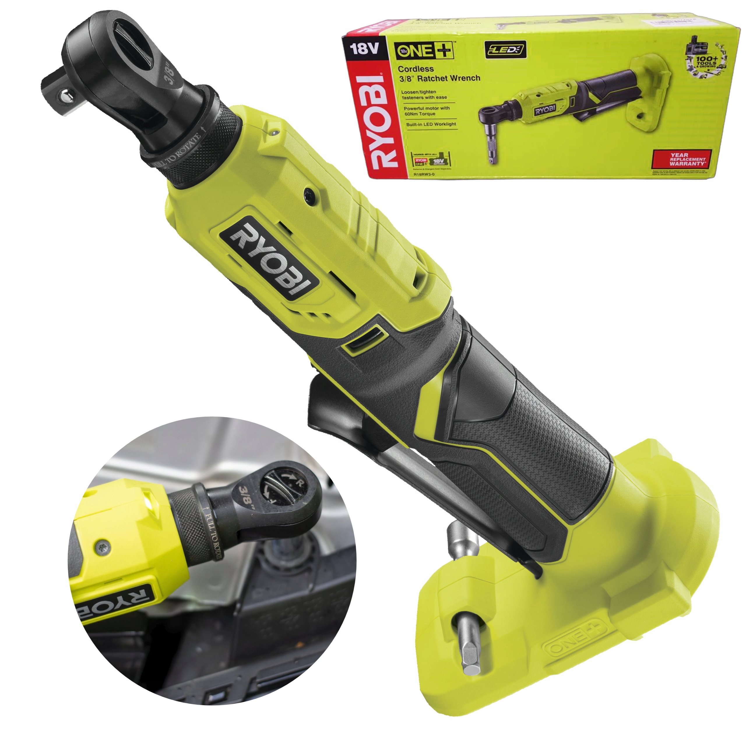 RYOBI KLUCZ GRZECHOTKA AKUMULATOROWA 3/8'' 18V SOLO RUCHOMA GŁOWICA R18RW3 Rozmiar trzpienia 3/8''