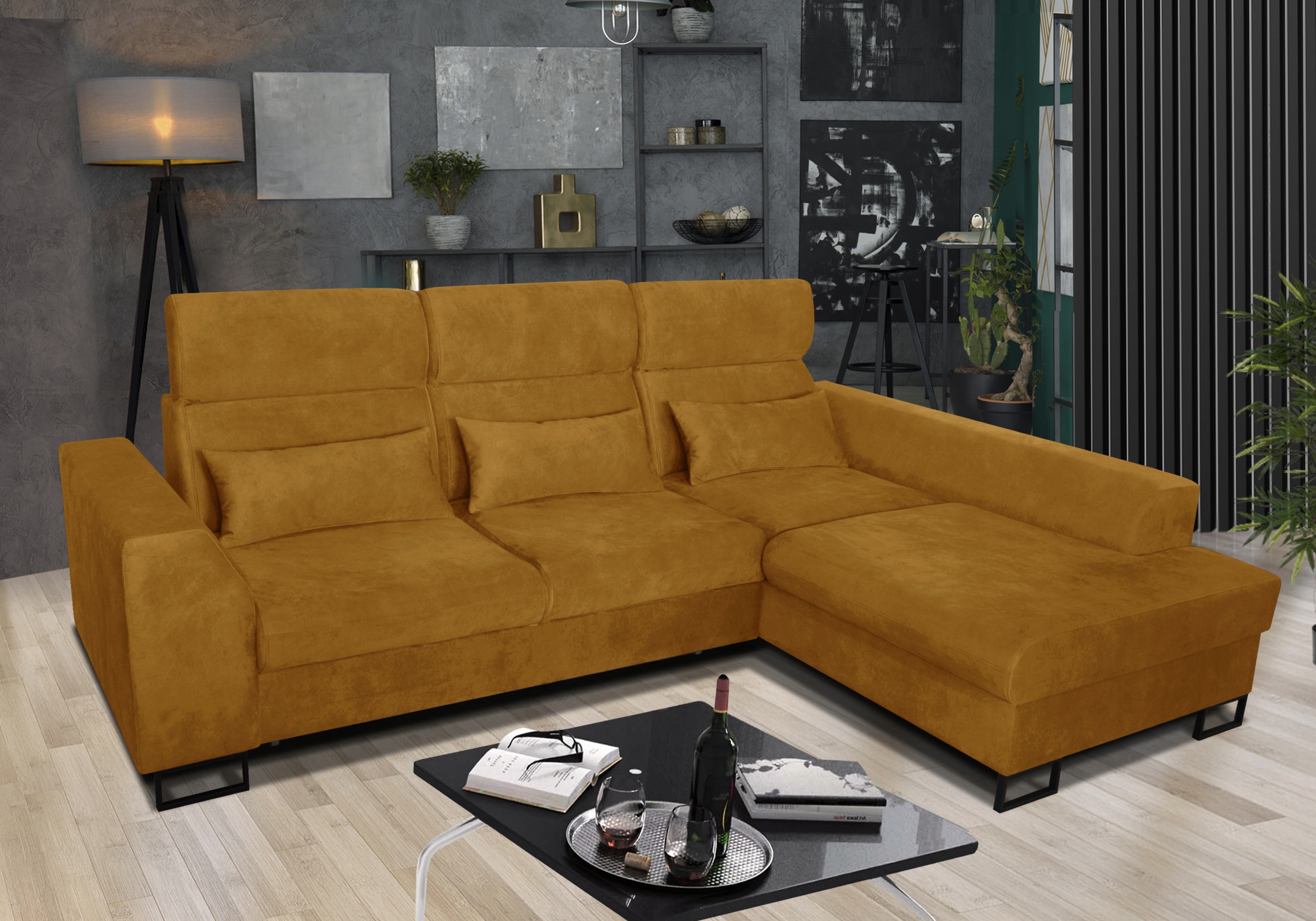 NAROŻNIK rozkładany + pojemnik regulowane zagłówki