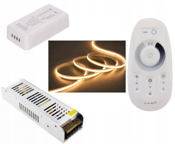 Zestaw 16m Taśma Cob 7680 Led Biały Ciepły 3000K Pilot Rf Zasilacz 24V