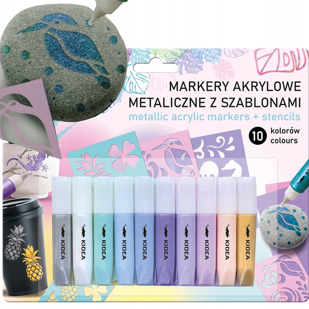 

Markery akrylowe metaliczne 10sztuk szablony Kidea