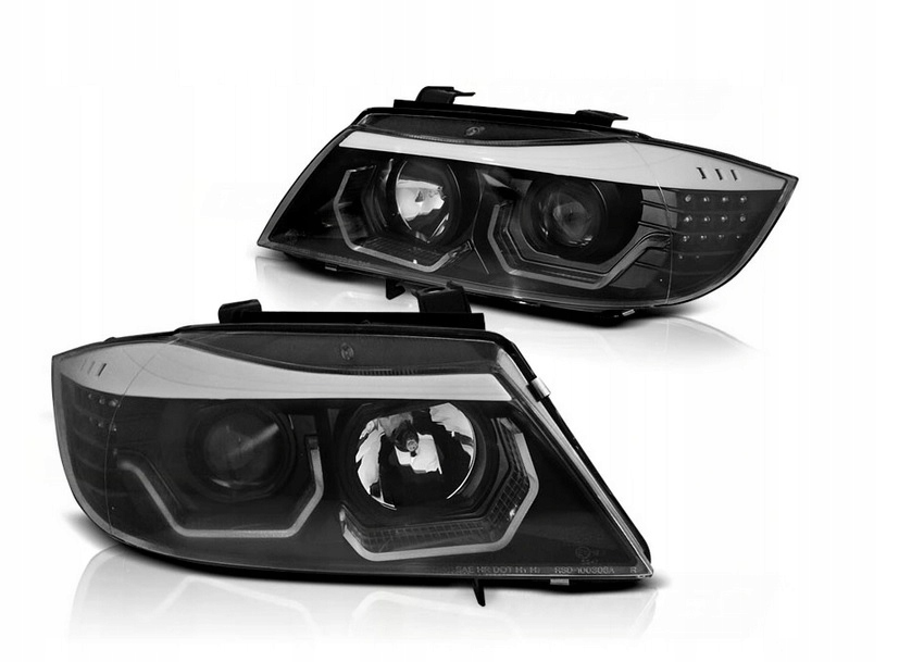 LAMPY BMW E90 E91 05-08 3D LED BLACK RINGI 3D Strona zabudowy lewe + prawe
