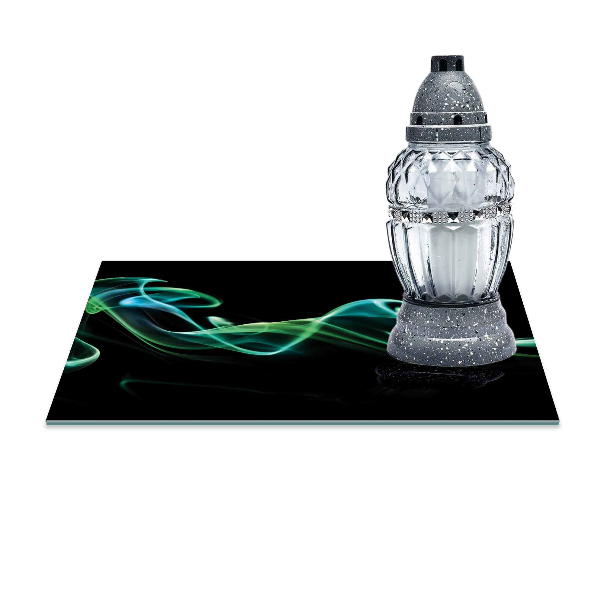 SZKLANA PODSTAWKA POD ZNICZE 40x30cm Wstęga 67b