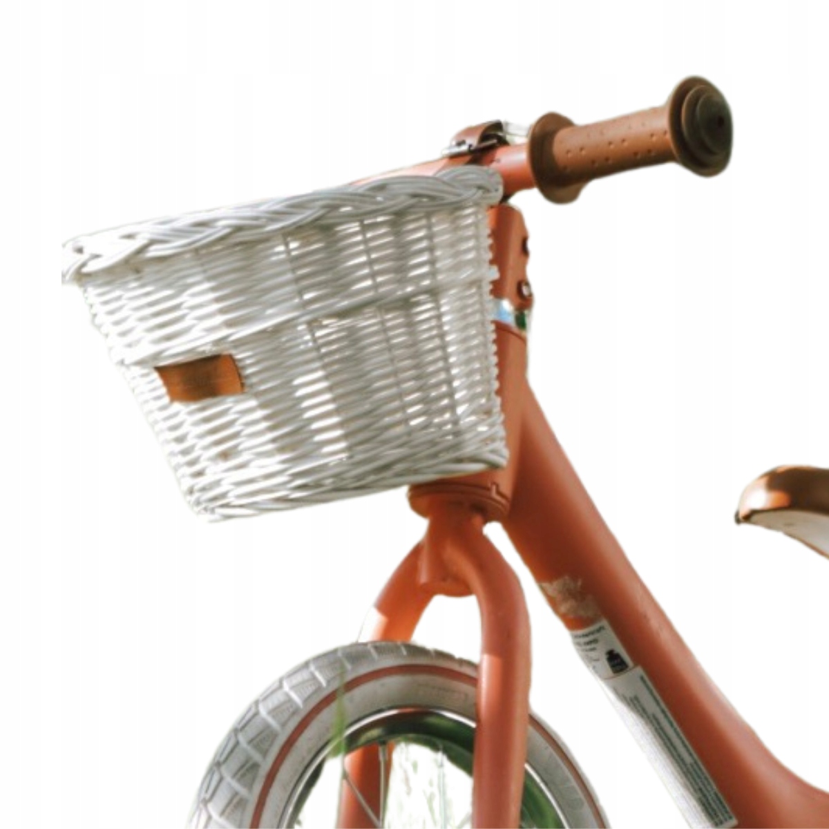 Koszyczek Wiklinowy Bielony Na Paskach Brązowych Mały Na Hulajnogę Dzieci