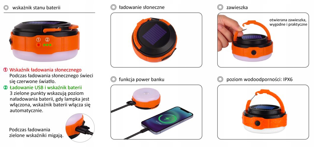 LAMPKA LAMPA LATARKA SOLARNA KEMPINGOWA BIWAKOWA WARSZTATOWA AKUMULATOROWA Rodzaj akumulatorowa