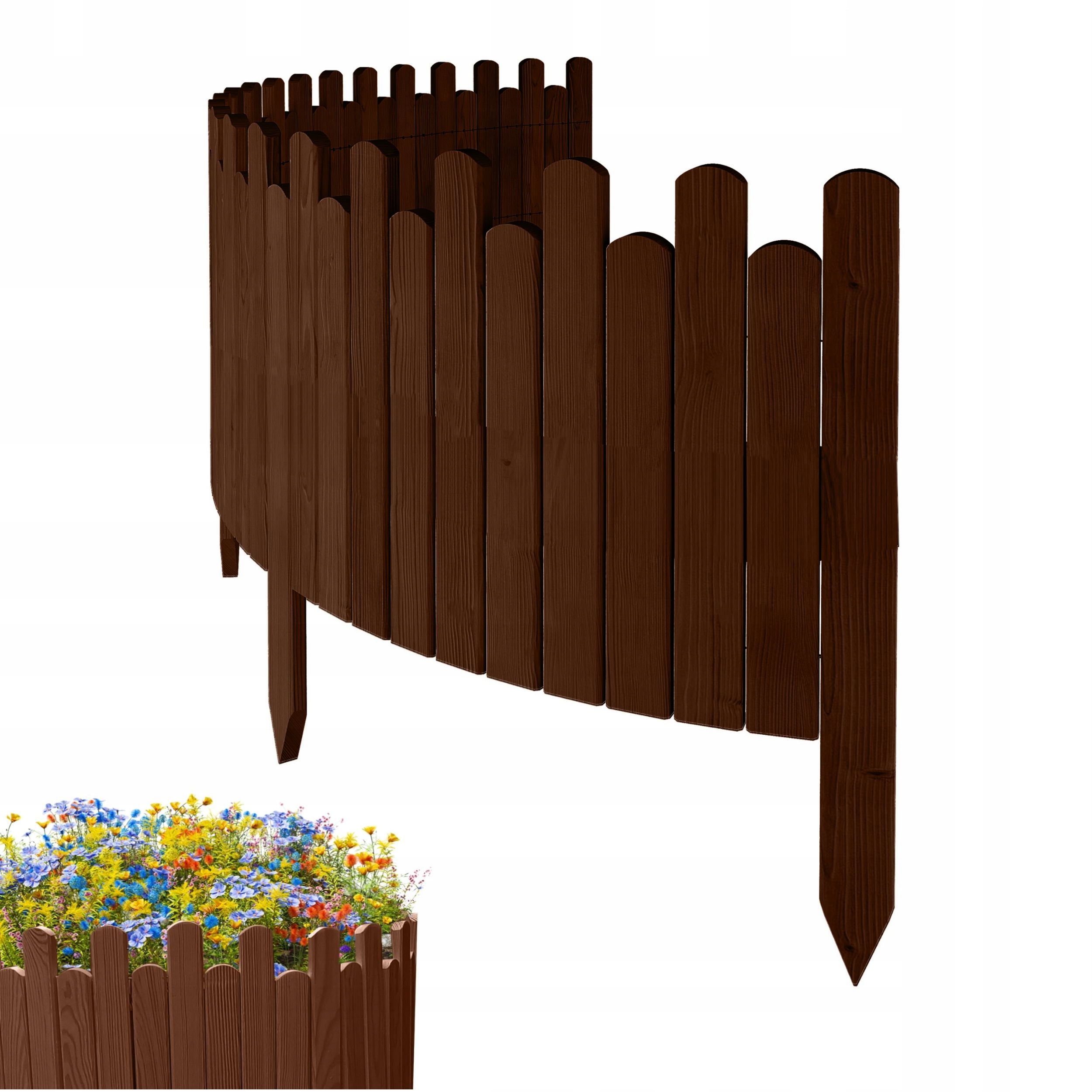 Zahradní Plot dřevěný, pružný, obrubník záhonů 200 x 40 cm Bronz