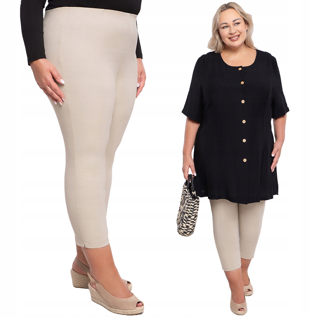 Béžové kalhoty s délkou do poloviny lýtka 56