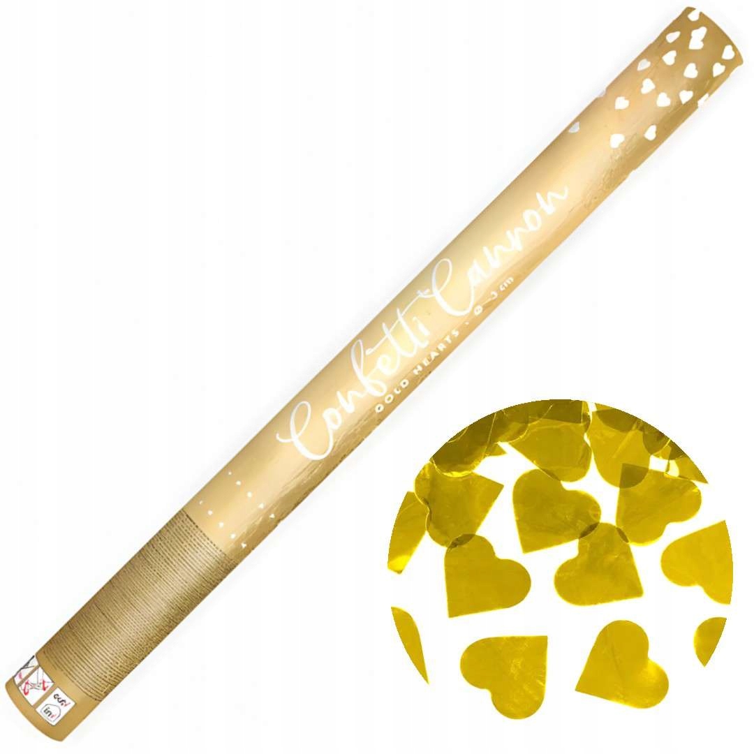 Tuba strzelająca 60cm konfetti SERCE złote METALIC