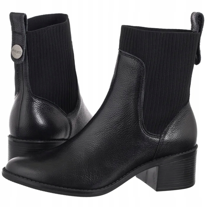 Dámské kožené Kotníkové Boty na podpatku Ryłko černé 4WVK1 černé