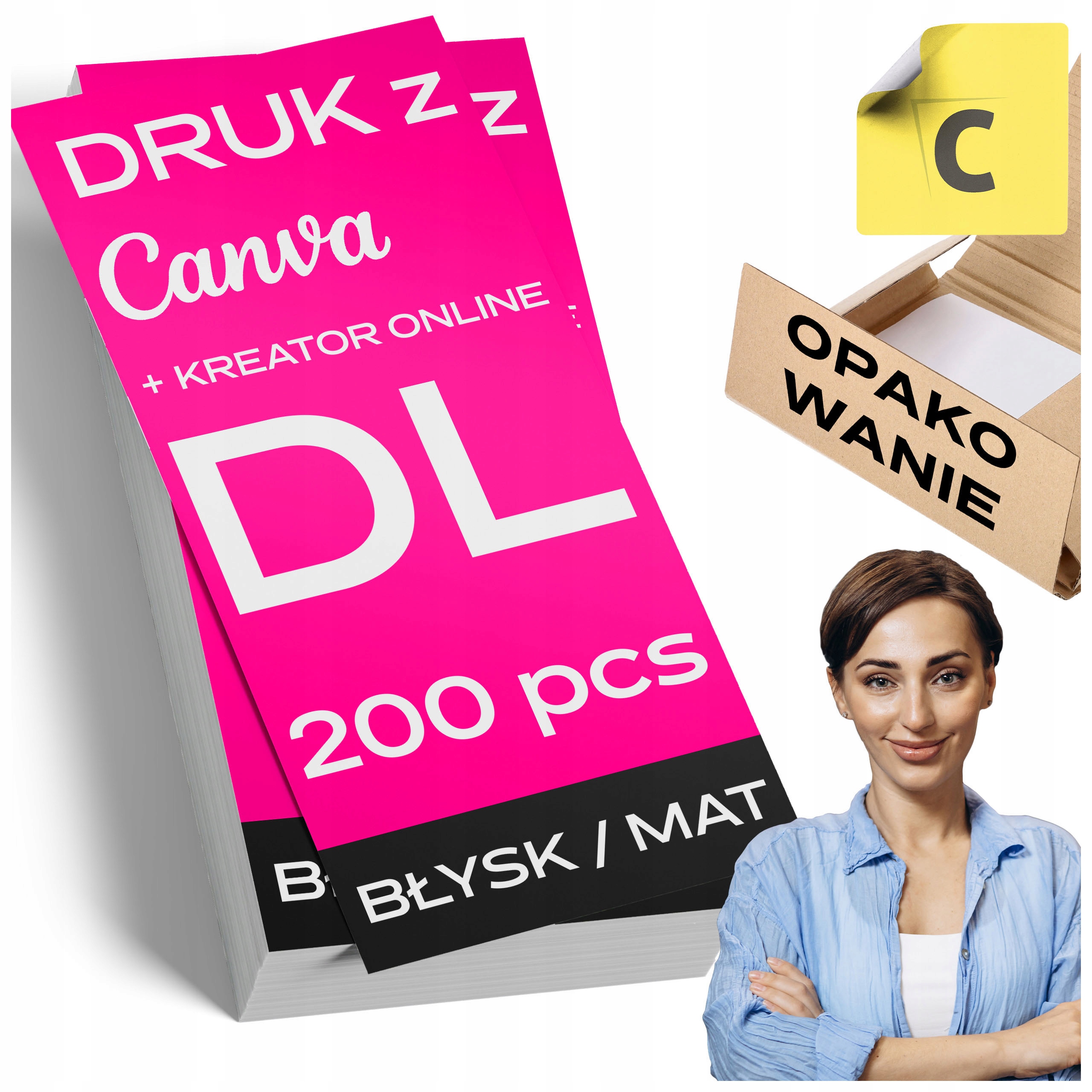 Ulotki DL 200 sztuk DWUSTRONNE / jednostronne | mat / błysk + wizualiazcja
