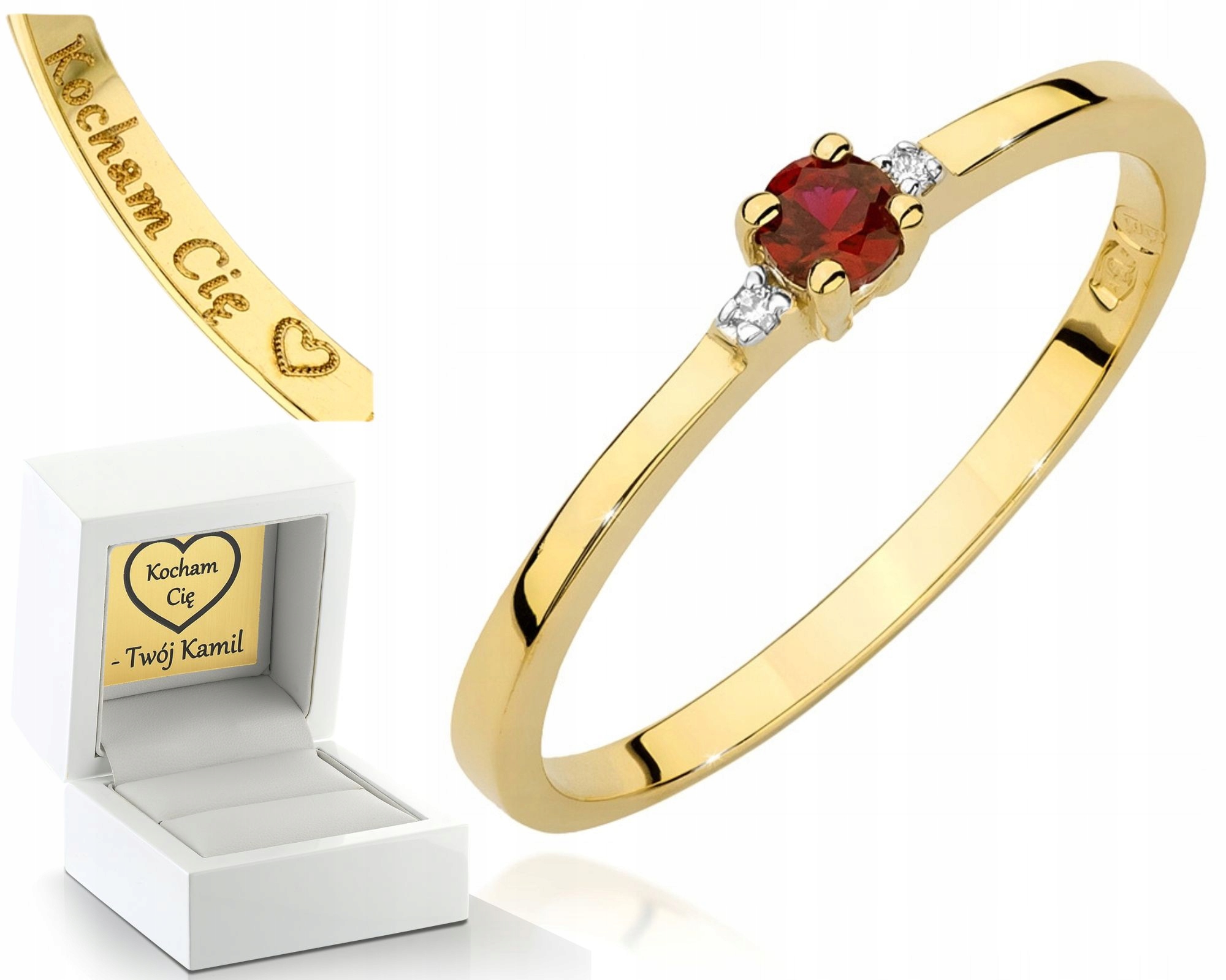 Zlatý Prstýnek Rubín Brilianty Gravírování Bonus 585